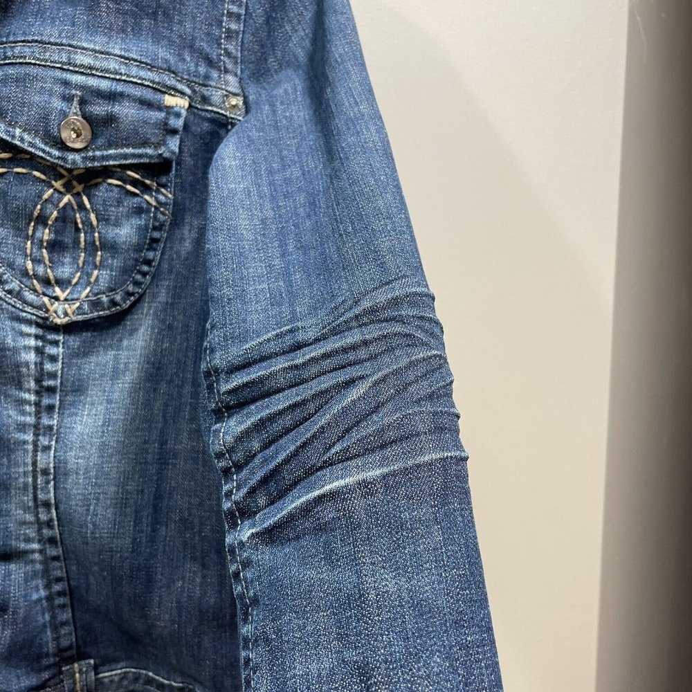 JORDACHE Women's L Blue Jean Denim Jacket Button Stitching Wash Detail Vintage - Picture 8 of 12